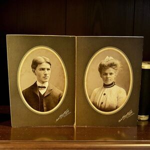 Antique 1800s Cabinet Card Photo Pair Married Couple Cleveland Studio Portraits